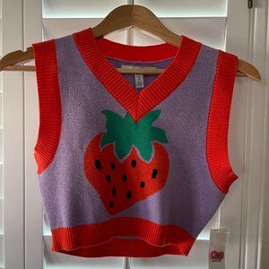 Small Urban Outfitters Strawberry Knit Cropped Sweater Vest